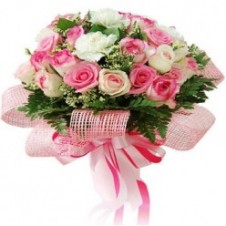 2 Dozen Pink And White Roses in a Bouquet